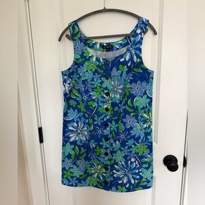 J. Crew Mid Mod Mini Blue and Green Floral Button Down Shift Dress